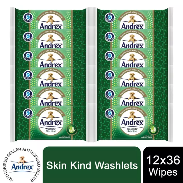 12 packs Andrex Washlets Skin Kind Moist Flushable 432 Toilet Wipes