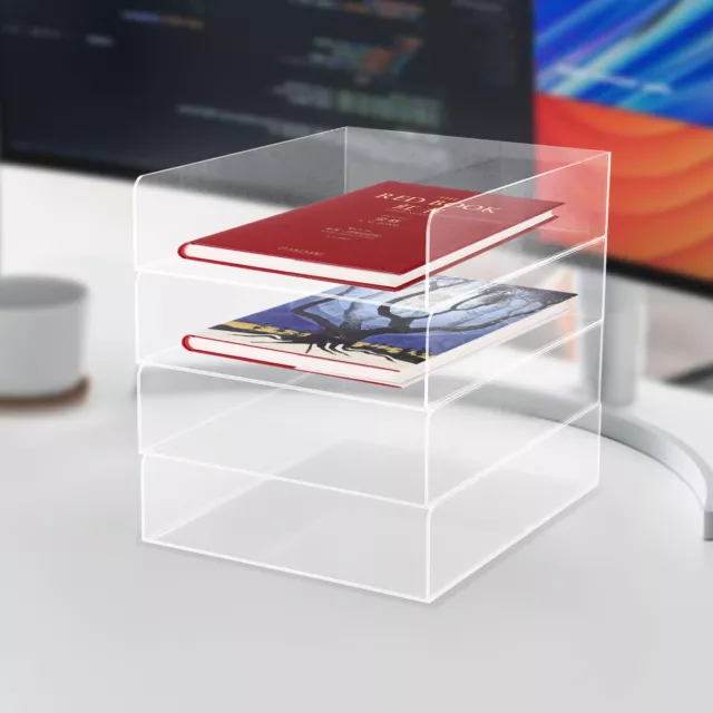 4-Tier File Organizer Rectangular Clear Acrylic Stackable Desktop Letter Tray