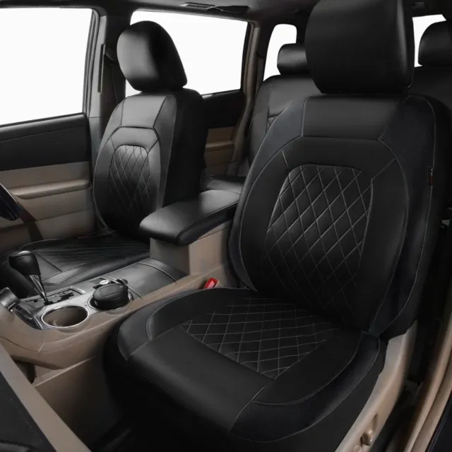 Leather Front Seat Covers Cushion Protector Full Set Black For Car Truck SUV Van