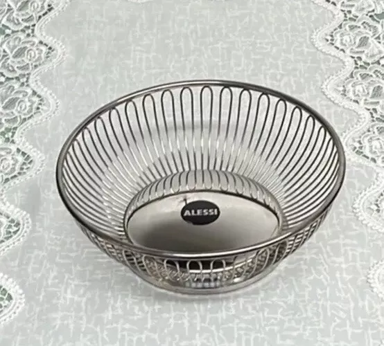EUC Alessi Italy Fruit Bowl Bread Basket Stainless Steel Wire Round 8" diameter
