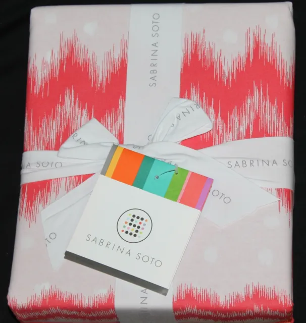 Sabrina Soto Full / Queen Duvet Cover Set Coral Orange White new with tags