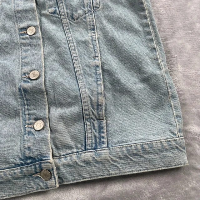 Topshop Moto Denim Vest US 4 Cotton Light Wash Cut Off Sleeves Jypsy Embroidery 3