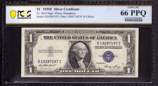 1935 E $1 Silver Certificate Note Fr.1614 Di Block Pcgs B Gem Unc 66 Epq