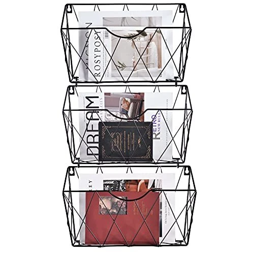 Hanging Wall File Organizer Set of 3 Wall Hanging Baskets with 12 Pcs S Hooks