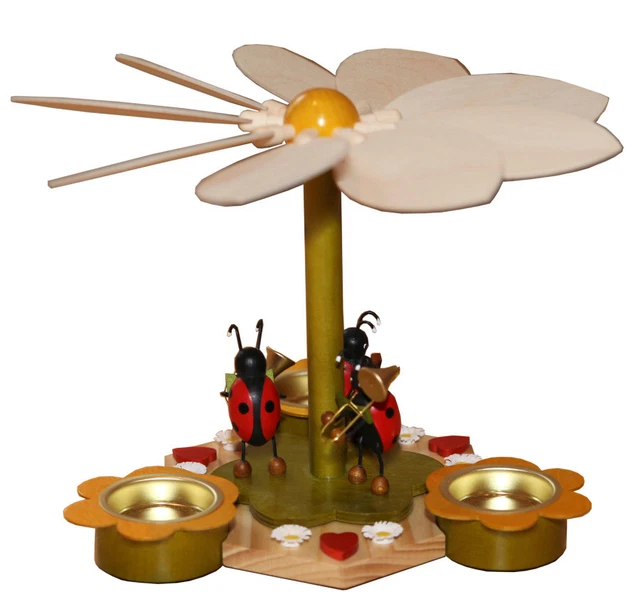 Große Teelicht - Frühjahrspyramide Mit Blumenkindern Farbig 30cm - Handarbeit Aus Dem Erzgebirge