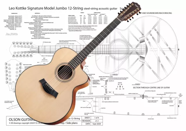 Acoustic Guitar Plans - Taylor LKSM Leo Kottke Signature Model Jumbo 12-String