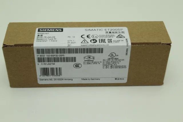 Siemens Simatic S7 6ES7 193-6BP20-0BF0 ET200SP Basiseinheit "Neu&OVP"