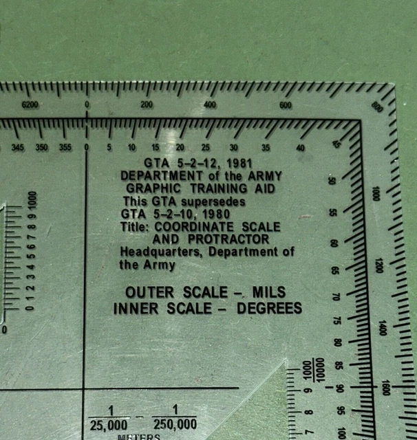 1980'S USGI COORDINATE Scale & Protractor Military Grid Map Reading GTA