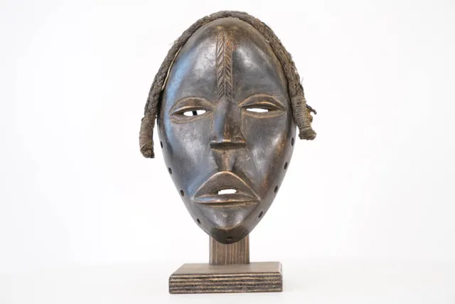 Gorgeous Dan Mask with Braided Hair on Stand 10" - Ivory Coast - African Trib