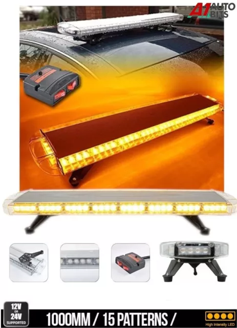 LED Amber Light Bar Strobe Beacon Recovery Warning 100cm 1000mm 1m 40" 12V 24V