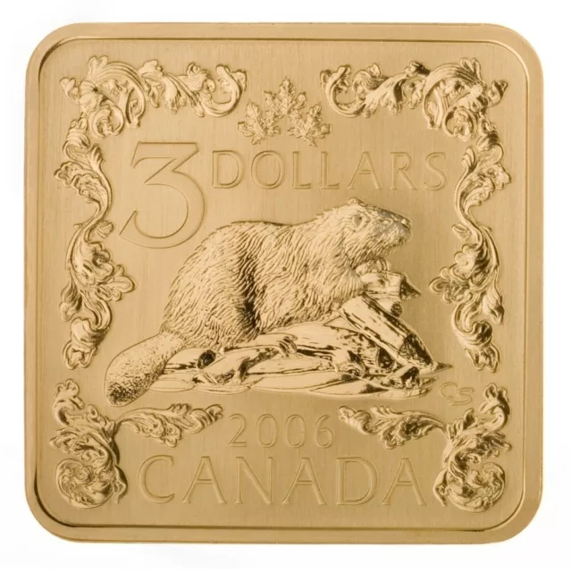 2006 $3 Square Silver Coin - The Beaver