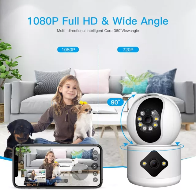 Dual Lens 1080P Wifi Security Camera System Wireless Indoor Zoom IR Night Cam 2
