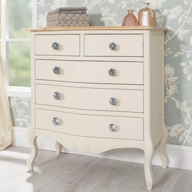 CREAM CHEST OF Drawers.French Wooden 5 Drawer Chest Assembled