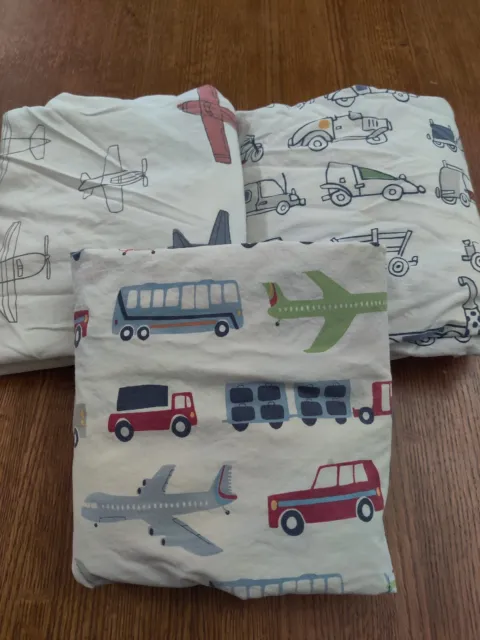 Pottery Barn Kids  TRANSPORTATION airplane Cars Crib Fitted Sheets LOT Cotton