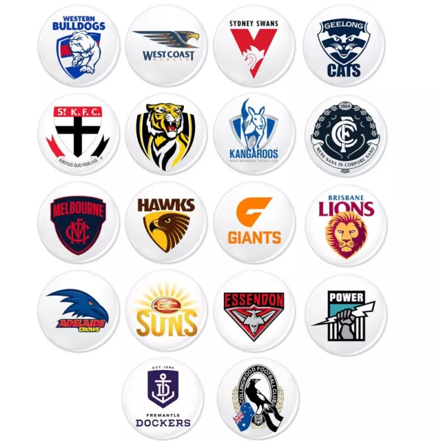 AFL Football Badge Button 57mm PIN Aussie Magpies Bulldogs Demons Tigers Hawks