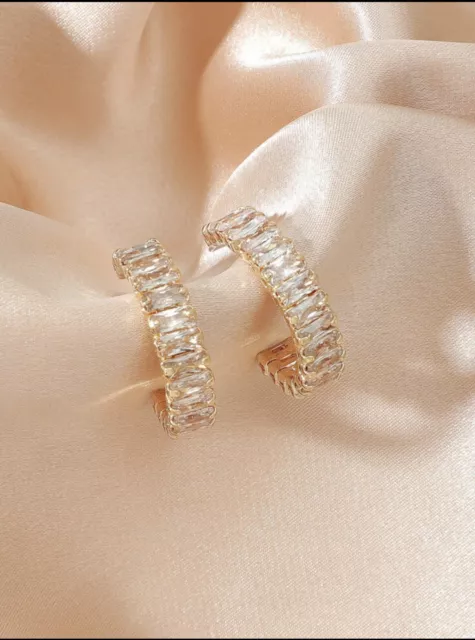 9K Real Gold Filled Hoop Stud Earrings Made With Swarovski Crystals Sho4