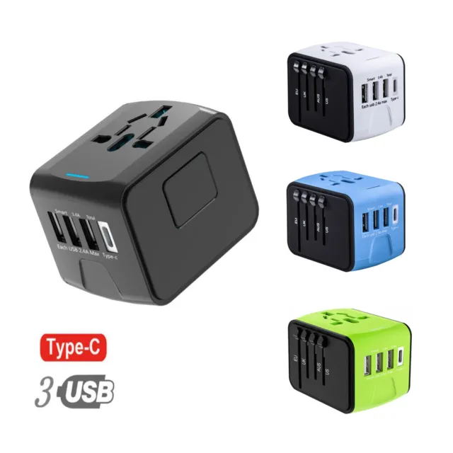 International Universal Travel Adapter With 3 USB+ Type C AC Power Charger