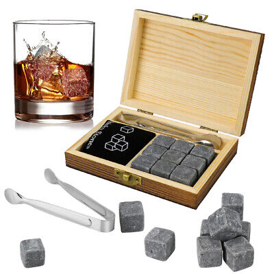 ICE 2x 40mm Grand XL Whisky Pierres Acier Inoxydable Ice Cube Vin Chiller Boite 
