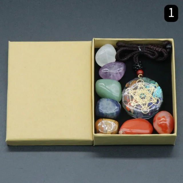 Natural 7 Chakra Healing Crystal Tumbled Stone Reiki Orgonite Pendant + Gift Box