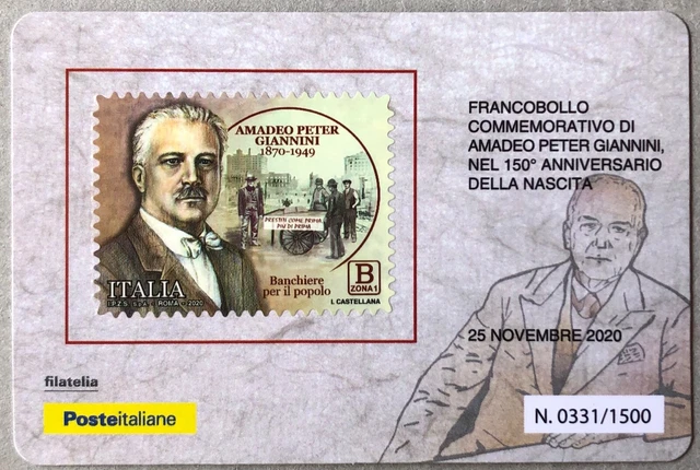 ITALIA 2020 AMADEO PETER GIANNINI TESSERA FILATELICA FRANCOBOLLO tiratura 1500