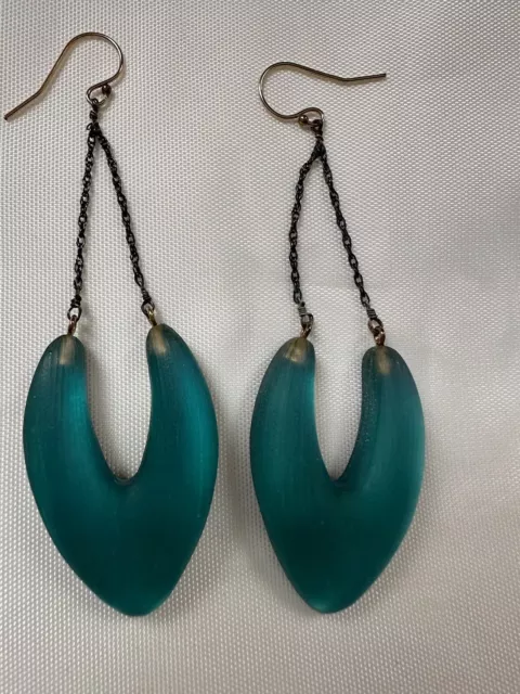 Alexis Bittar Turquoise Blue Lucite U Shaped Dangle Earrings Vintage Rare