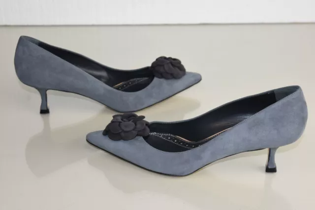 Nuevo Manolo Blahnik Camelia BB 50 Gris ante Gatito Zapatos de Tacón 41 41.5