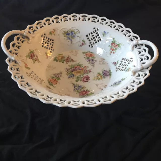 Vintage Schierholz Porcelain, Reticulated Dresden Berry Bowl