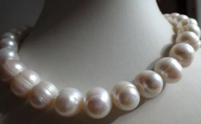 Huge Genuine 12-14Mm South Sea White Baroque Pearl Necklace 18"