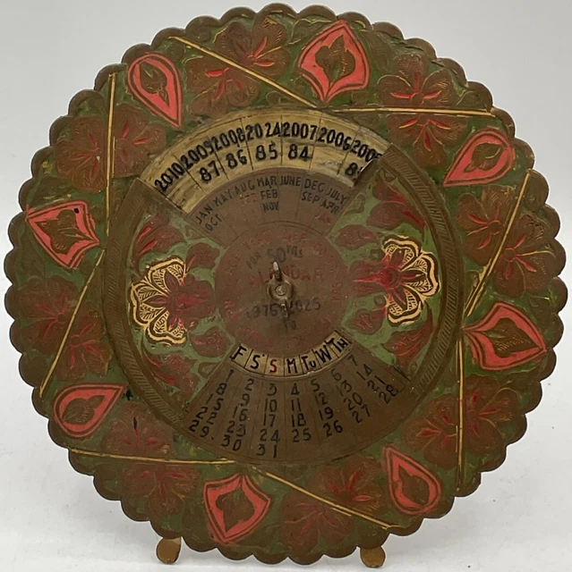 VINTAGE ROUND BRASS 50 Year Adjustable Perpetual Calendar 19762025