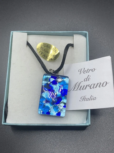 VINTAGE SIGNED VETRO di Murano Turquoise Black White Art Glass Pendant