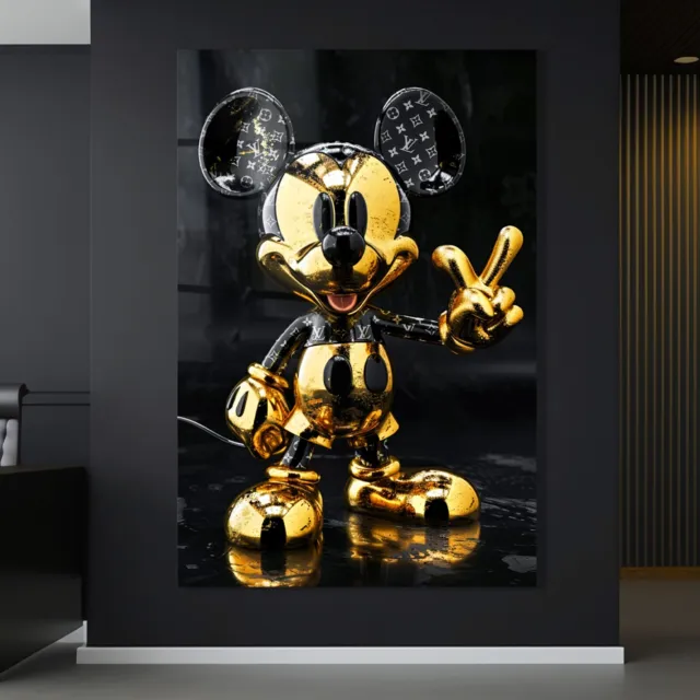 Wandbild Luxus Mickey Mouse Golden , Kunst Marke Lv Acrylglas , Leinwand Poster