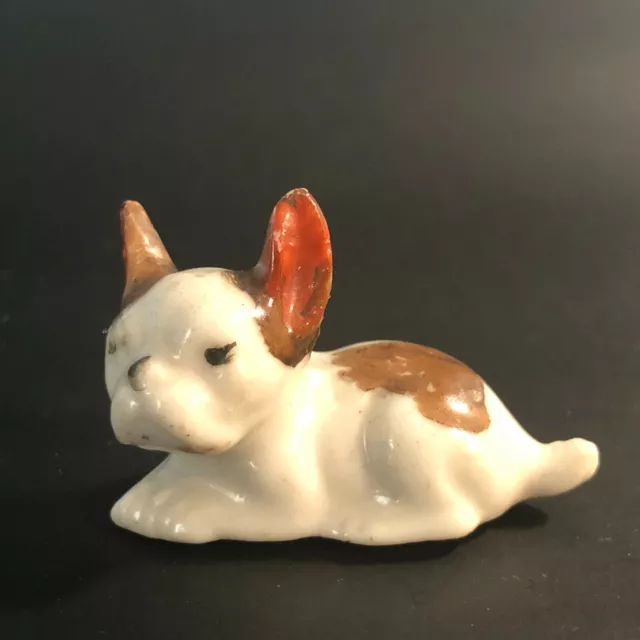 VTG Diorama Porcelain French Bulldog Boston Terrier Figurine Tiny Statue Dog