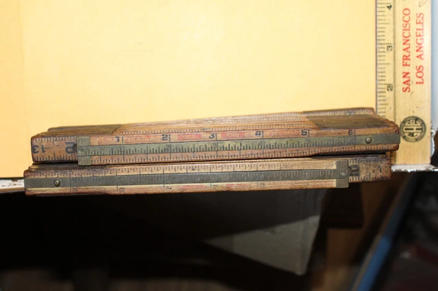 Vintage Lot Lufkin Red End Extension Rule Wooden Brass X46 Rare