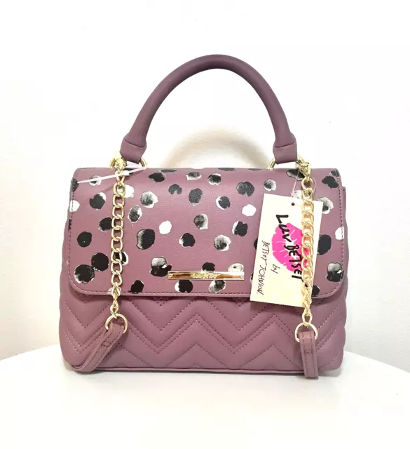 NWT Betsey Johnson Dome Satchel Crossbody Top Handle Handbag Purple Black Purse