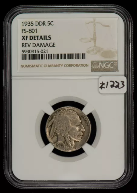 1935 5c Indian Head Buffalo Nickel - FS-801 DDR DBL Denom - NGC XF Dets - Z1223