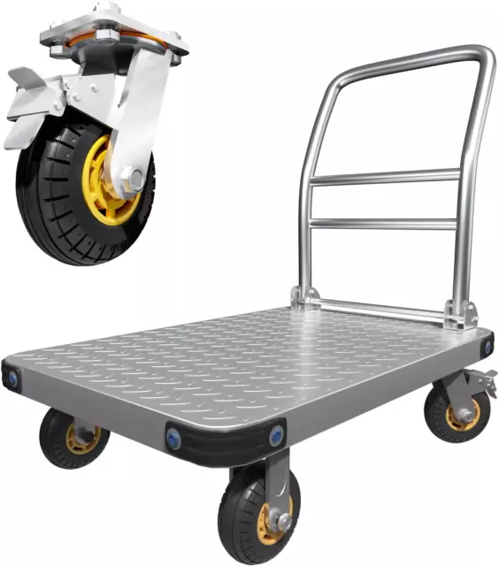 Heavy Duty Platform Truck Flat Cart Hand Trucks,2000Lbs Steel Push Cart Dolly wi