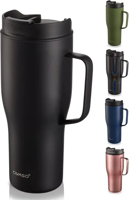 30 Oz Insulated Tumbler with Handle, Stainless Steel Travel Coffee Mug with Lid