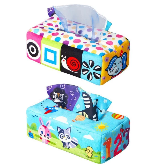 Plush Baby Tissue Box Busy Pull Tissues for Learning Montessori Sensory Toy