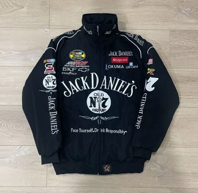 Adult F1 Vintage Racing Jacket Padded Ebroidered Jack Daniels Jacket Black