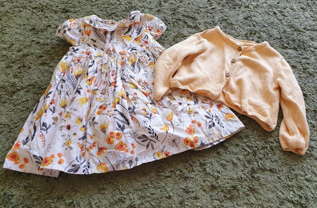 Next Yellow Floral Dress And Cardigan Age 6-9 Months