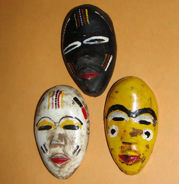 Lot 3 African Dan Punu Fang Passport Mask Pendants Liberia Collector Ivory Coast
