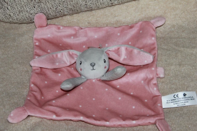 Doudou Simba Toys Lapin Plat Rose Gris Etoile Neuf Avec Le Lien