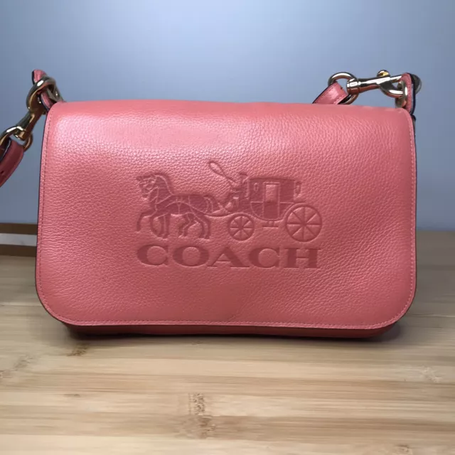 COACH Jes Embossed Pebbled Leather Messenger Crossbody Purse Bag: Bright Coral