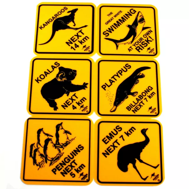 Australia Made Drink Coaster Mat AustralianAnimal Roadsign Souvenir Set Of 6 2