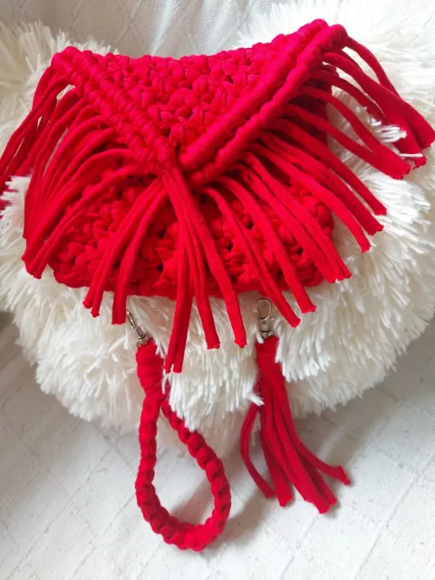 • Bolso Rojo Macrame• Bolso Asa Desmontable Handbag Macramé- Handmade Macrame