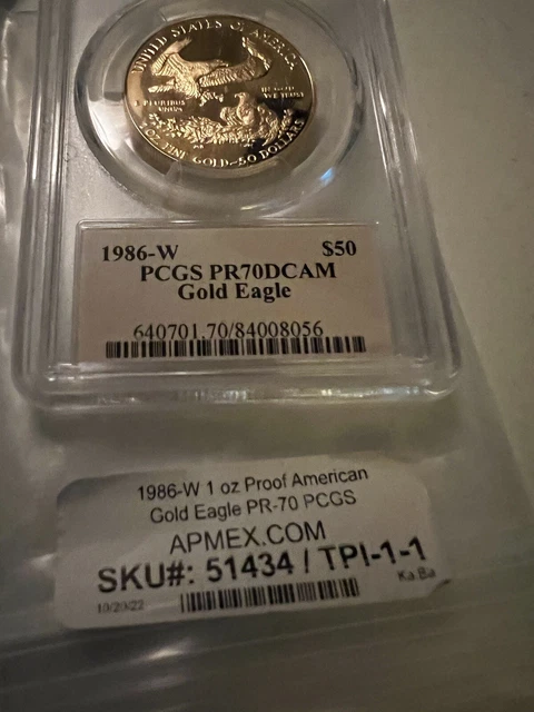 1986 W PCGS Pr70 DCAM Gold Eagle 1 Oz (50$coin)