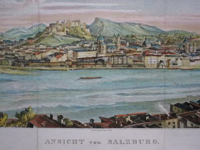 Ansicht von Salzburg - Jakob Hyrtl - Originaler Kupferstich von 1839 3