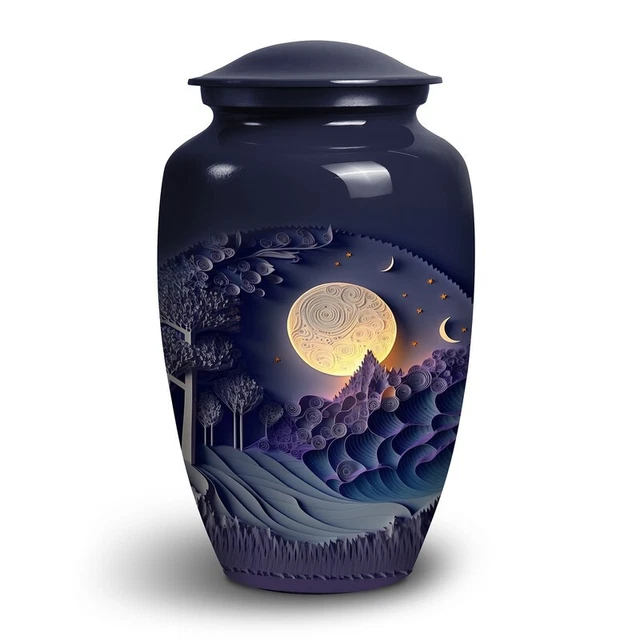Einzigartig Papercut Landschaft Mit Voller Mond Urne für Adult Ashes, Beerdigung