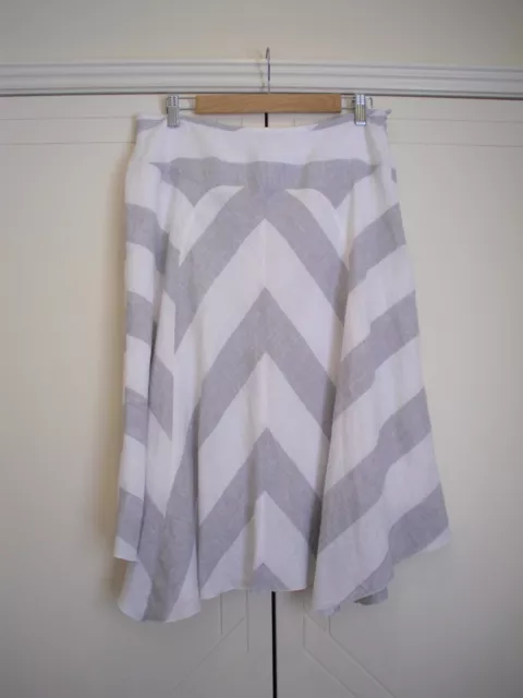 YARRA TRAIL  size 12  Grey & White  Stripe  Linen  Flared  Womens  Skirt  Lined