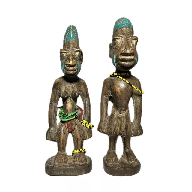 African 2 Carved Wood Kneeling Yoruba statue Nigeria Wood Yoruba -582